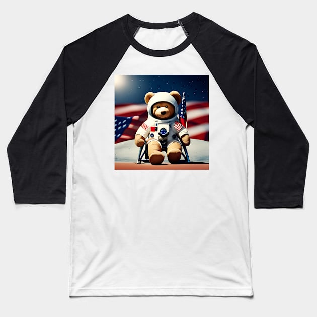 Teddy in a Space suit sitting on a deck chair on the Moon Baseball T-Shirt by Colin-Bentham